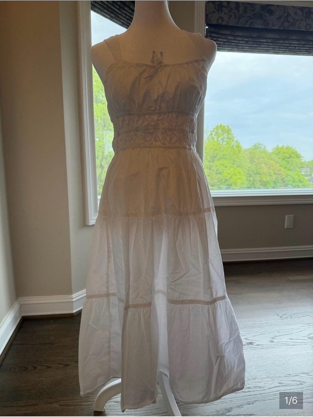 Aritzia Sunday Best White Tiered Midi Dress with Smocked Waist